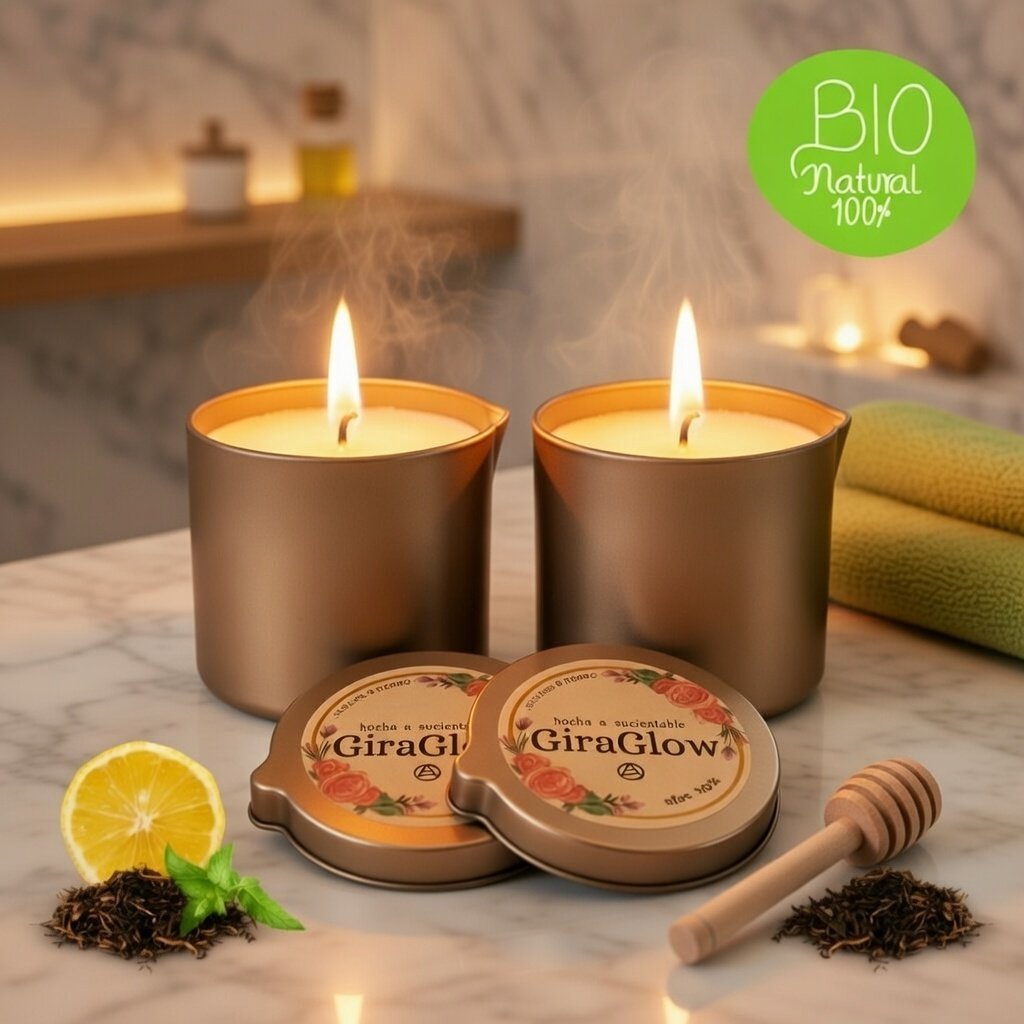 Pack 2 Velas de Masaje Energizantes Té Verde y Limón - Aceites Naturales | GiraGlow