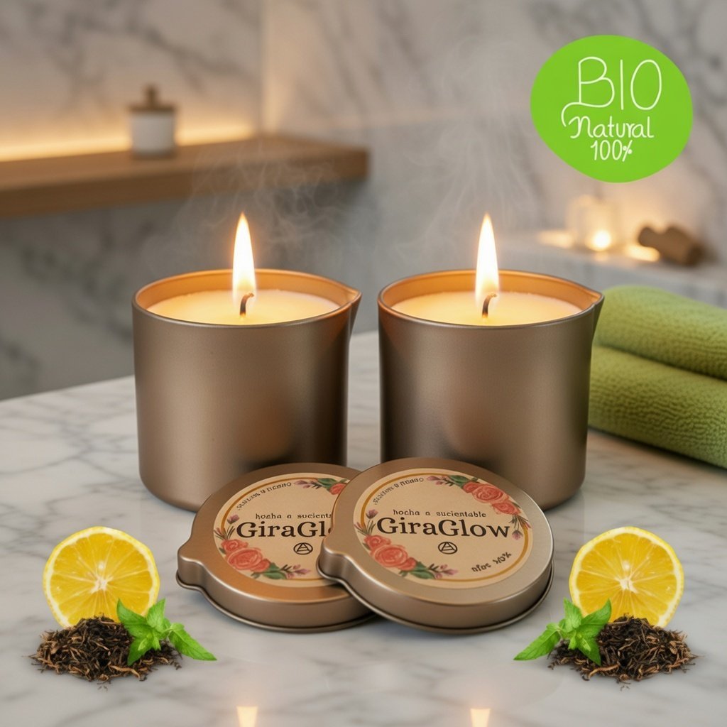Pack 2 Velas de Masaje Energizantes Té Verde y Limón - Aceites Naturales | GiraGlow - Imagen 3