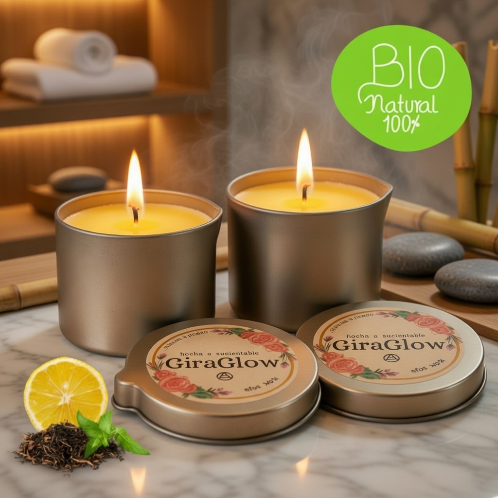 Pack 2 Velas de Masaje Energizantes Té Verde y Limón - Aceites Naturales | GiraGlow - Imagen 2